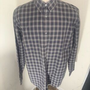 Men's Gray Relaxed Large Long Sleeves Plaid Shirt(122)